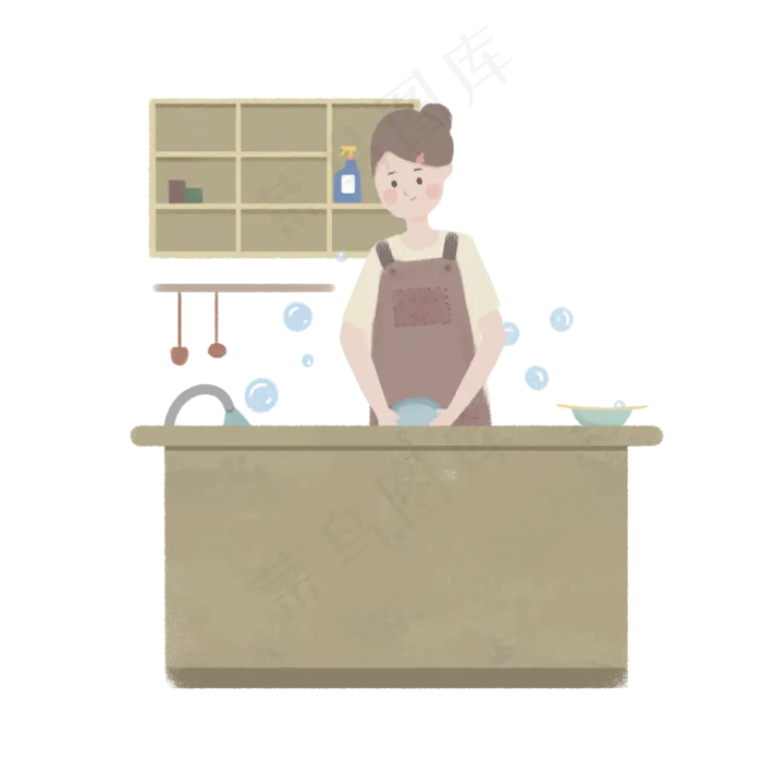 五一劳动节女孩洗碗收拾(3024X3024(DPI:300))psd模版下载