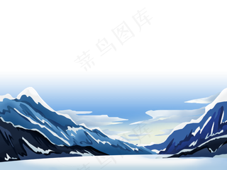 冬日白色高山雪景装饰底框,免抠元素