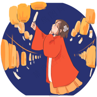 元宵节看花灯猜灯谜,免抠元素