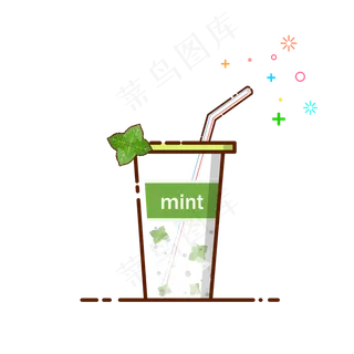 手绘矢量MBE风格夏日薄荷饮料