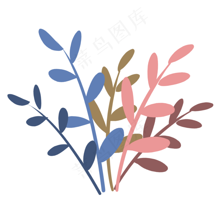 春天蓝粉色植物叶子,免抠元素