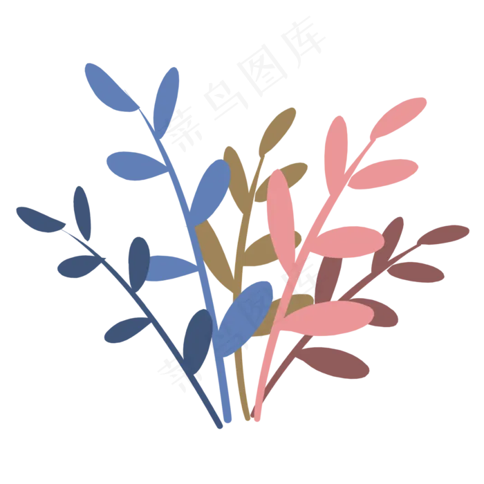 春天蓝粉色植物叶子,免抠元素(2362X2362(DPI:300))psd模版下载