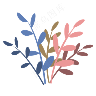 春天蓝粉色植物叶子,免抠元素