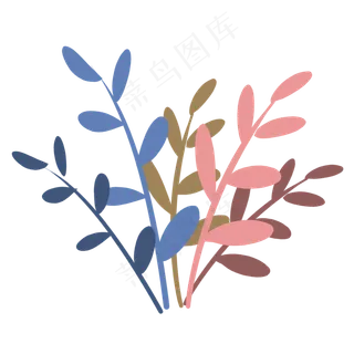 春天蓝粉色植物叶子,免抠元素