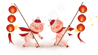 2019猪年拿灯笼的小猪,免抠元素
