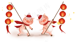 2019猪年拿灯笼的小猪,免抠元素