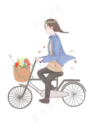 春天骑骑自行车的小女孩,免抠元素