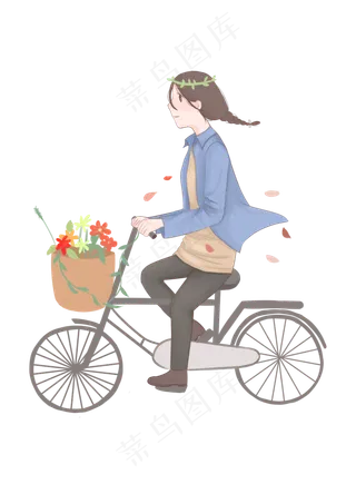 春天骑骑自行车的小女孩,免抠元素