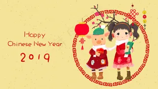 猪年新春佳节小猪与女孩