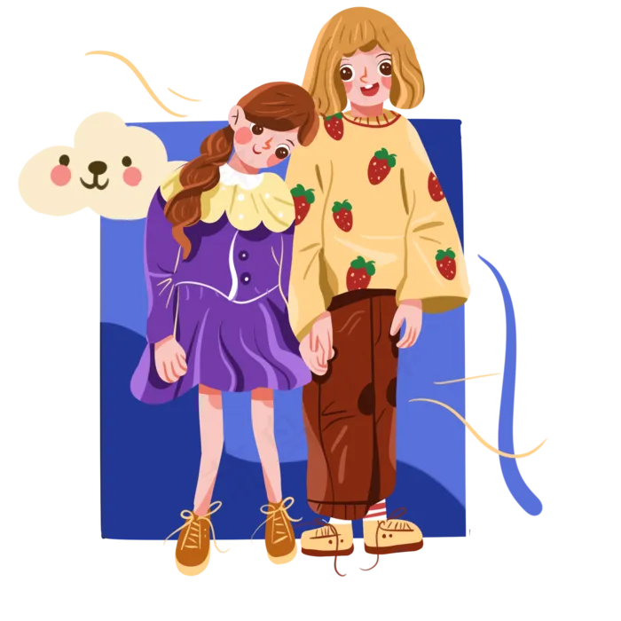儿童节手拉手的小姐妹png免抠(2000X2000(DPI:300))psd模版下载