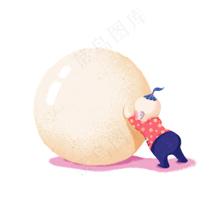 元宵节紫色手绘插画小孩游泳免扣,免抠元素