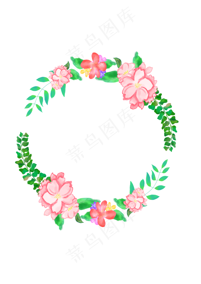 粉色花朵水彩花圈(2894X4093(DPI:350))psd模版下载