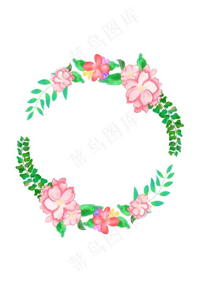 粉色花朵水彩花圈(2894X4093(DPI:350))psd模版下载