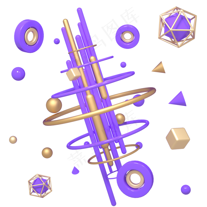 C4D紫金色紫色618装饰几何(2000*2000px 300 dpi )