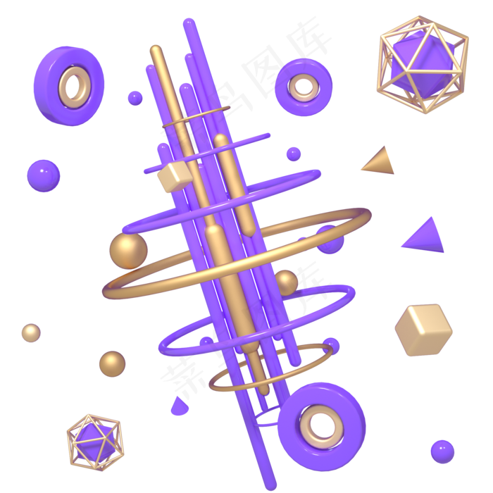 C4D紫金色紫色618装饰几何