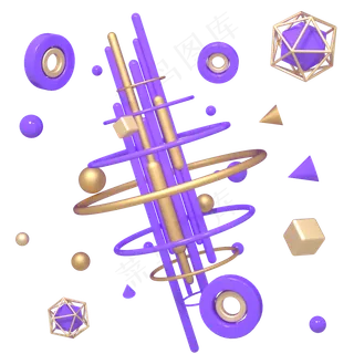 C4D紫金色紫色618装饰几何