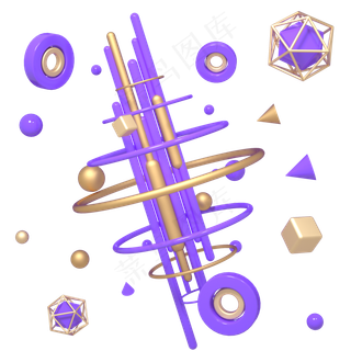 C4D紫金色紫色618装饰几何