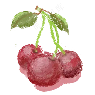 水彩风格手绘水果樱桃三只