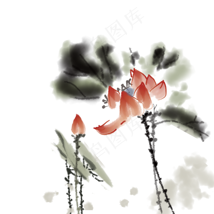 荷叶淡色中国风古风,免抠元素