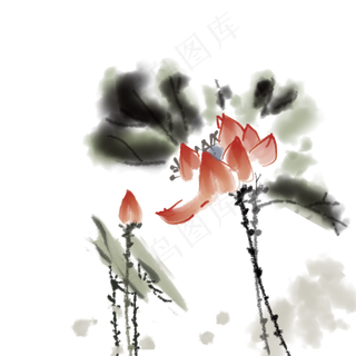 荷叶淡色中国风古风,免抠元素