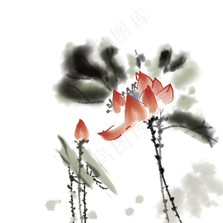 荷叶淡色中国风古风,免抠元素