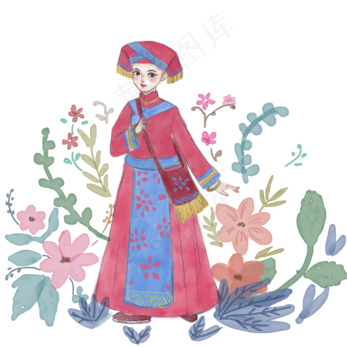 水彩风广西壮族少女