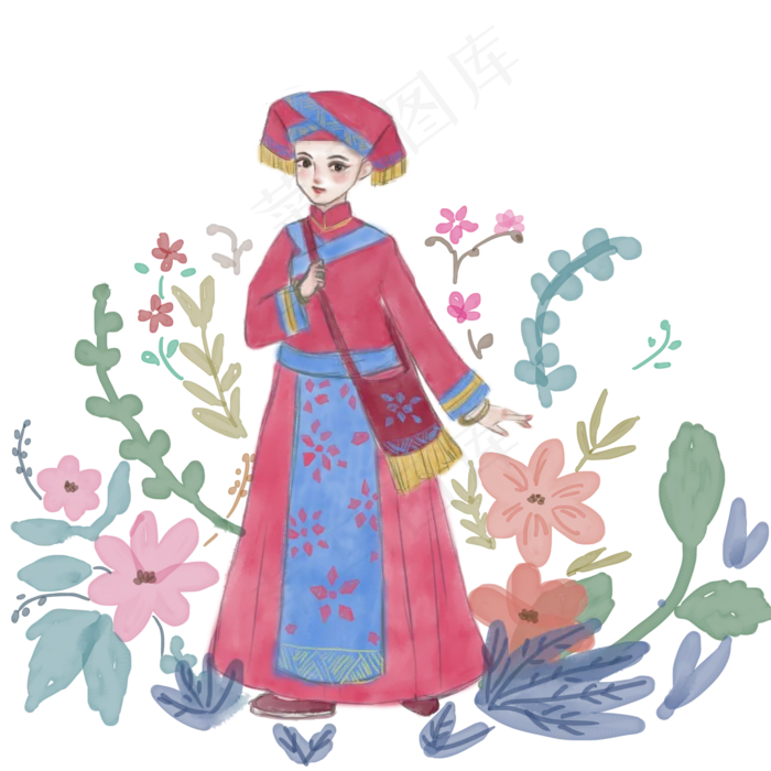 水彩风广西壮族少女(2000X2000(DPI:300))psd模版下载