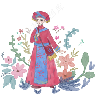 水彩风广西壮族少女