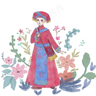 水彩风广西壮族少女