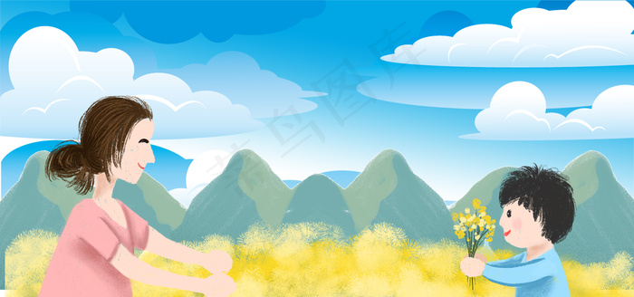 母亲节卡通蓝天背景