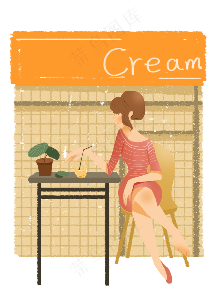 立夏果汁卡通插画