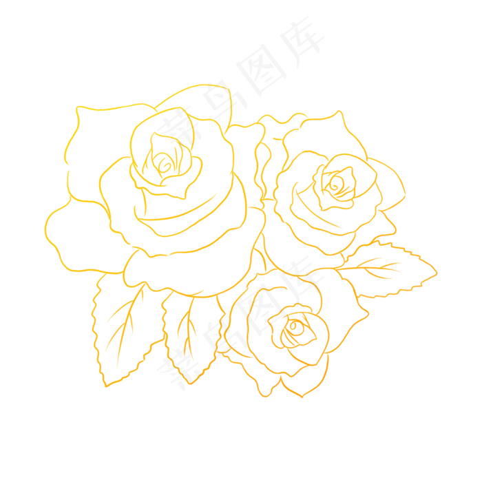 金色线描花纹玫瑰花(2000X2000(DPI:300))psd模版下载