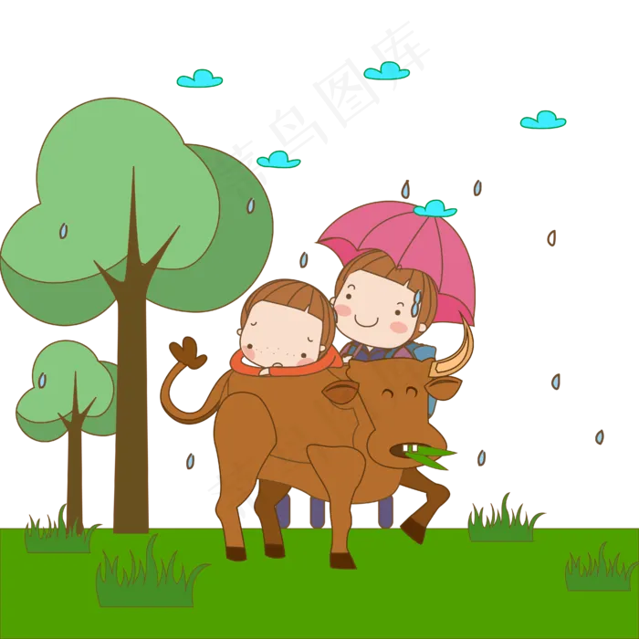 清明节下雨两小孩放牛(4167*4167px 300 dpi )ai矢量模版下载