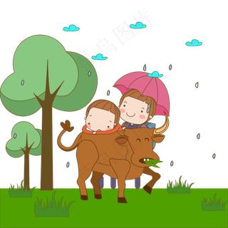 清明节下雨两小孩放牛