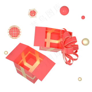 C4D红金色立体礼盒礼物512母亲节礼,免抠元素