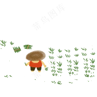 卡通男孩在插秧苗免抠图