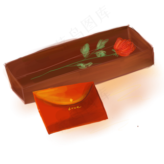 玫瑰花和红色信封