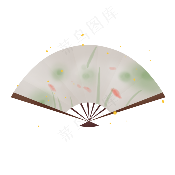 立春淡彩中国风水墨荷叶鲤鱼扇面