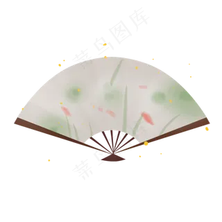 立春淡彩中国风水墨荷叶鲤鱼扇面