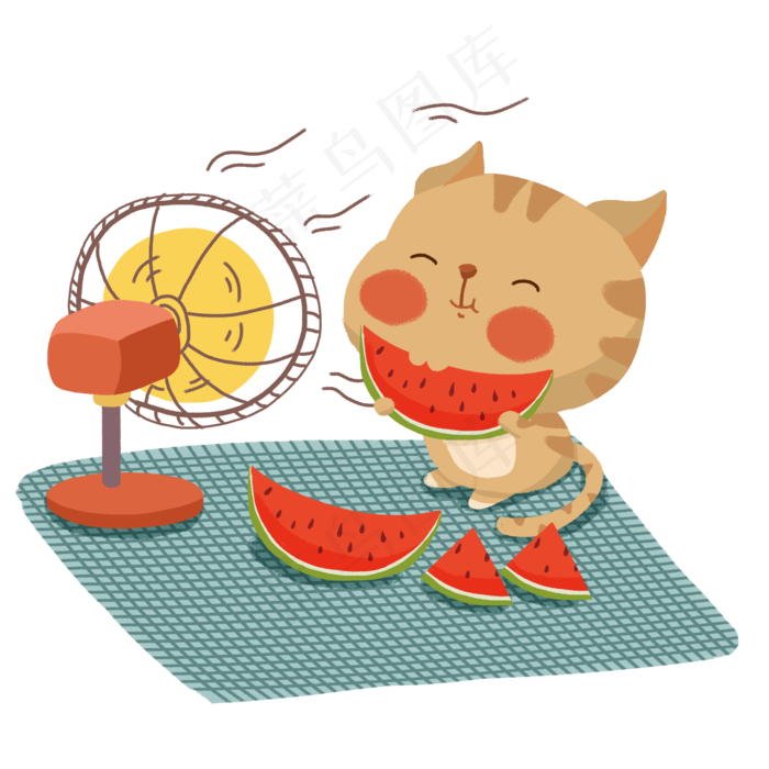 卡通夏天猫咪吃西瓜场景(2000X2000(DPI:300))psd模版下载