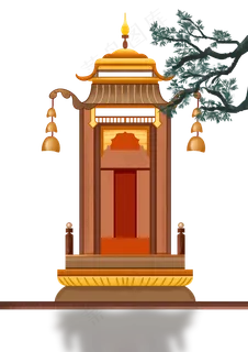 手绘扁平古风寺庙建筑