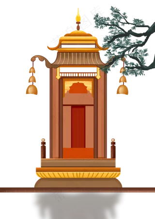 手绘扁平古风寺庙建筑