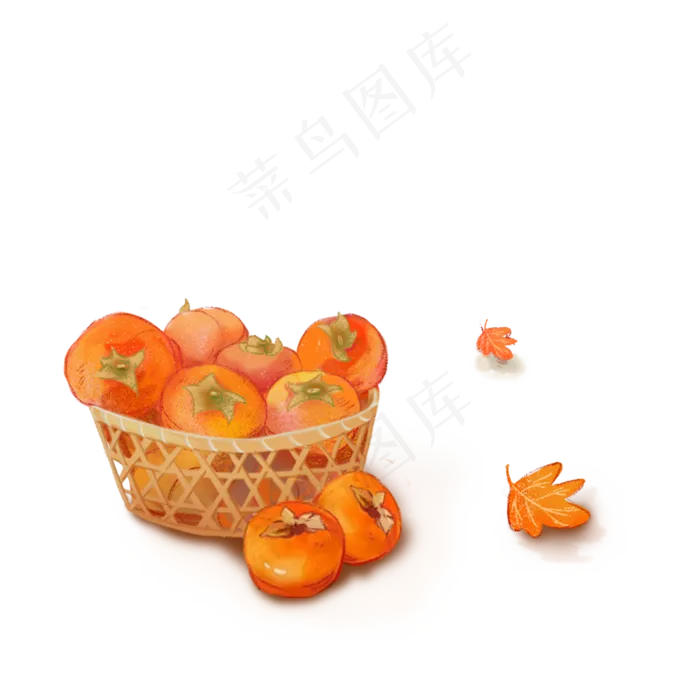 秋季柿子和落叶设计可商用元素(2000X2000(DPI:150))psd模版下载