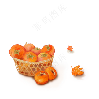 秋季柿子和落叶设计可商用元素