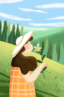 春天郊游花朵女孩