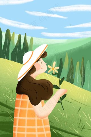 春天郊游花朵女孩