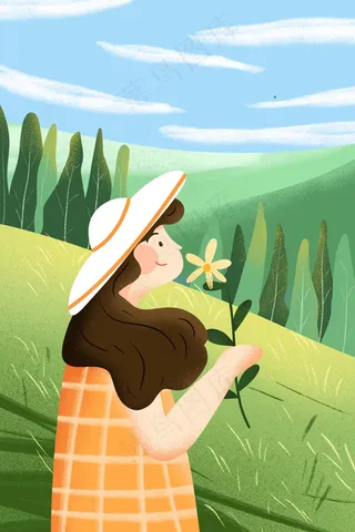 春天郊游花朵女孩