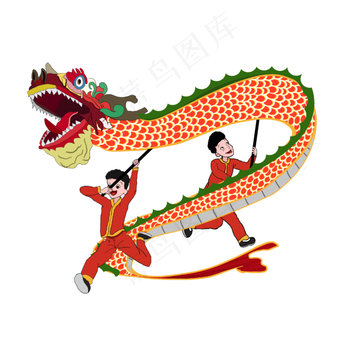 新春喜庆传统习俗舞龙少年,免抠元素(3000*3000px 300 dpi )psd模版下载