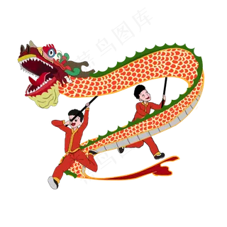新春喜庆传统习俗舞龙少年,免抠元素