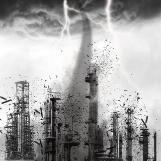 楼房倒塌乌云闪电地震灾难元素,免抠元素